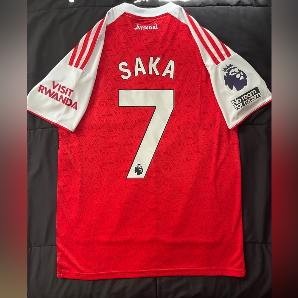 Saka #7 Arsenal soccer Jersey 2025 Home White red